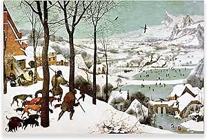 ROSVIOL Pieter Bruegel the Elder Prints - Hunters in the Snow Poster - Winter Landscape Canvas Wall Art Modern Home Decor for Office Bedroom Kitchen Unframed (12x18in/30x45cm)