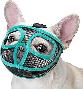 French Bulldog Muzzle with Breathable Open Eye Hole Design, Allows Tongue Extension - Soft Short Snout Dog Muzzle for French Bulldog, Pug, Shih Tzu to Prevent Biting Allow Drink & Feed(XL,Green)