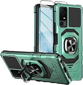 Full-Body Protective Case for Jitterbug Smart4 (Green) with Tempered Glass Screen Protector and Ring Kickstand