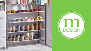 mDesign Metal and Polyester 4 Tier Shoe and Boot Storage Organizer Rack Tower - Space-Saving, Vertical Storage - Closet, Entryway, Mudroom, Bedroom, Garage - Graphite/Gray Print