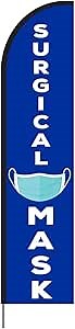 Face Surgical Mask Feather Flag Sign Banner, Complete Pole Kit for Outdoor Advertising Retail Store Display, 15ft