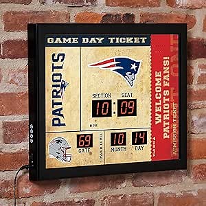 NFL New England Patriots Scoreboard Digital Wall Clock with Bluetooth Speaker, Vintage Wall Decor for Sports Man Cave, Game Rooms, Gift for Football Fans