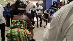 Grand P and his girlfriend Eudoxie exhibit their Adowa moves at the Kotoko International Airport | The Spectator GH