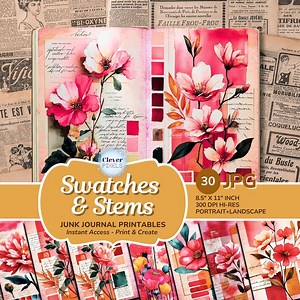 Floral Paint Swatch Junk Journal Page Ideas | Decorative Flowers Digital Paper Background for Scrapbooking, Mixed Media, Collage Printables - Etsy Canada