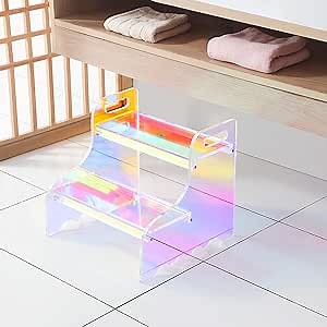 Rainbow Acrylic Step Stools for Adults and Kids: Sturdy 400-LB Capacity, Ideal for Bedroom, Kitchen, and Bathroom, Easy-to-Assemble Wide Steps for High Beds