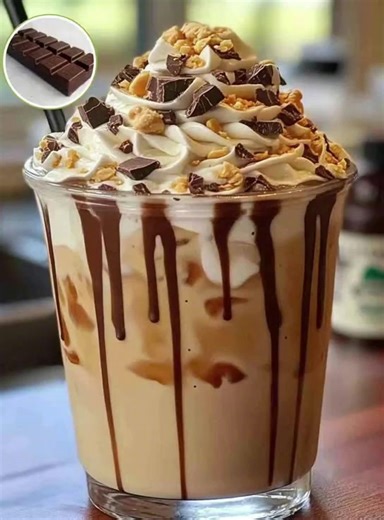 1.2K views | Peanut Butter Cup Frappuccino 樂 Ingredients: 1 cup brewed coffee, cooled (or use coffee ice cubes for a thicker texture) 1/2 cup milk (any kind you prefer) 1/4 cup creamy peanut butter 1/4 cup chocolate syrup (plus extra for drizzling) 2 cups ice Whipped cream (for topping) Mini peanut butter cups (for garnish, optional) | Made Man | Facebook