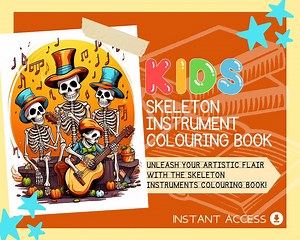 Skeleton Instrument Colouring Book | 18 Skeletal Themed Graphic Pages | Kids & Adults Art Books | Printable Drawing Colour Sheets All Ages | - Etsy Canada
