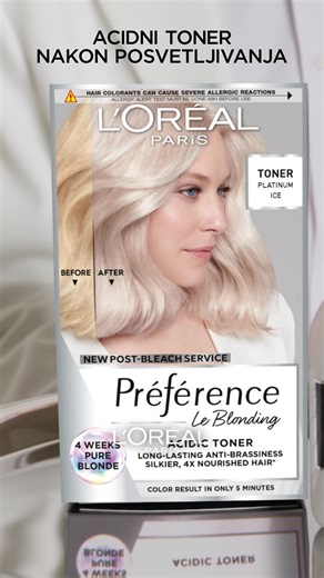 Pobedi žute i narandžaste tonove za samo 5 minuta uz NOVI Préférence acidni toner. 😍Za hladnoplavu nijansu koja traje!🩶 | L'Oréal Paris