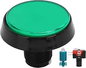 60mm Arcade Buttons, Big Round Plane Game Console Button with LED Lights, High Sensitivity, Fast Button Response, Push Button for Arcade Machine Video Games Console(Green)
