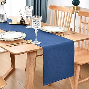 Wolkemer Rustic Faux Linen Table Runner Farmhouse Navy Blue Table Runners 72 Inches Long Coffee Table Dresser for Kitchen Dining Party Home Decoration 13 x 72 Inch