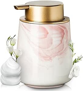 Foaming Soap Dispenser, 380ml Gray Pink Ceramic Bathroom Foam Hand Soap Dispenser, Refillable Foaming Pump Dispenser, Foaming Dish Soap Dispenser for Kitchen (Pink)