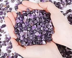 Amethyst Crystal Gravel Polished Chips Stones Pea Quartz 0.3-0.4" Tumbled Stone Crushed Natural Home Decoration Small Pebbles mini Fish Tank Vase Filler Landscape Bottom Ornament 250G 0.55 lbs