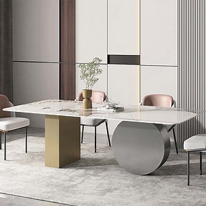[Hot Item] Dining Room Home Furniture 6 Dining Chairs Modern Stainless Steel Dining Table Set