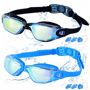 Ochapa Swim Goggles - Swimming Goggles, Pack of 2 Professional Anti Fog No Leaking UV Protection Wide View Swim Goggles for Women Men Adult