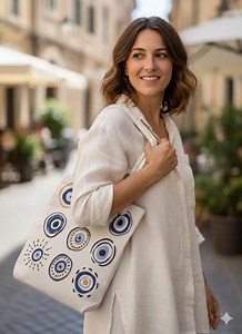 Evil Eye Tote Bag Minimal Pattern Tapestry Fabric Boho Shoulder Shopper - Etsy Canada