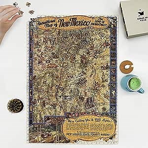 500 Piece Adult Jigsaw: 1946 | Recreational Map of New Mexico | The Land of Enchantment | Unique Gift