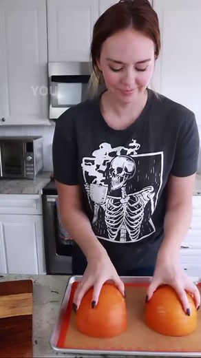 Processing pumpkins is easy and makes the most delicious and flavorful pumpkin purée. ✨INGREDIENTS ✨ * 1 Sugar Pie Pumpkin, cut in half and deseeded ✨ INSTRUCTIONS ✨ 1. Preheat your oven to 400 degrees (use convection roast settings if you have it) 2. Cut the pumpkin in half, deseed and place on a baking sheet cut face down. 3. Bake 40 minutes or until the pumpkin halves are tender when pierced with a sharp knife or fork. The skins will brown and lift off the pumpkin a bit when done. 4. Remove f