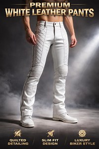 Handmade White Quilted Leather Biker Pants: Slim Fit Motorcycle Trousers - Etsy