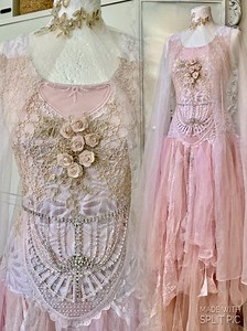 Pink Boho Wedding Dress: Elven Bridal Gown With Raw Edges - Etsy