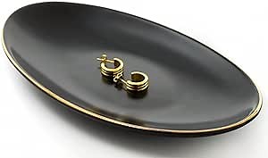 HANKOR Ceramic Key Bowl for Entryway Table, 7 x 4 Key Dish Tray Catch All Bowl, Small Decorative Bowl for Key Jewelry Ring, Black