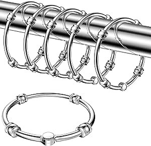 Shower Curtain Rings, Rust-Resistant Metal Shower Curtain Hooks for Curtain Rolling, Shower Hooks Shower Rings for Bathroom Shower Rod, Loose Leaf Rings Set of 12, Chrome