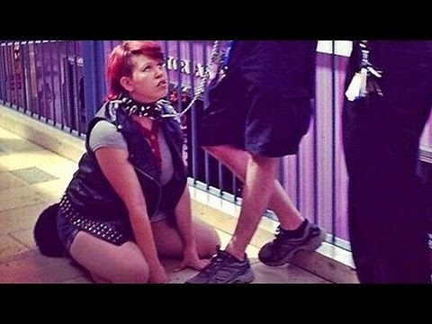 Woman Is Walked Around The Mall Like A Dog