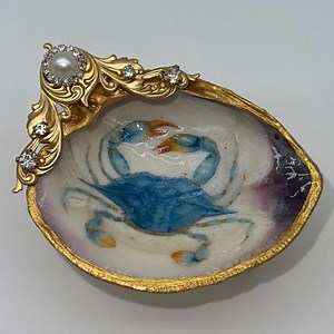 Decoupaged Blue Crab Shell Jewelry Dish With Rhinestone Filigree Sealed With Resin - Etsy