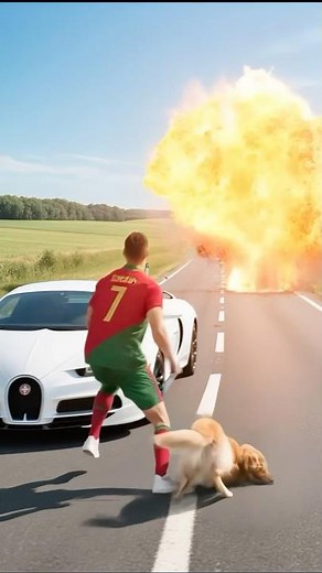 🐕Hero dog saves the Bugati car carrying Ronaldo! #cr7 #ronaldo #dogs #hero #rescue #animals