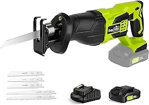 SnapFresh Cordless Reciprocating Saw - 20V Reciprocating Saw for Wood Metal Plastic Cutting, 1-inch Stroke Length, 3000 SPM Cordless Electric Saw w/ 2.0 Ah Battery, 1h Fast Charger, 5 Saw Blades