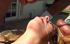 Tyler Blaze face and pussy used in foursome by the pool