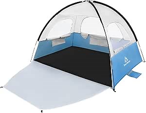 Brace Master Beach Tent Sun Shelter, Beach Shade Tent for 2-4 Persons with UPF 50+ UV Protection, Lightweight & Easy Setup (Blue)