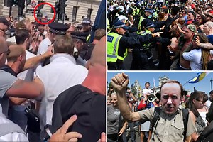 Cops pelted with bottles and told to remove masks by  yobs on Freedom Day march