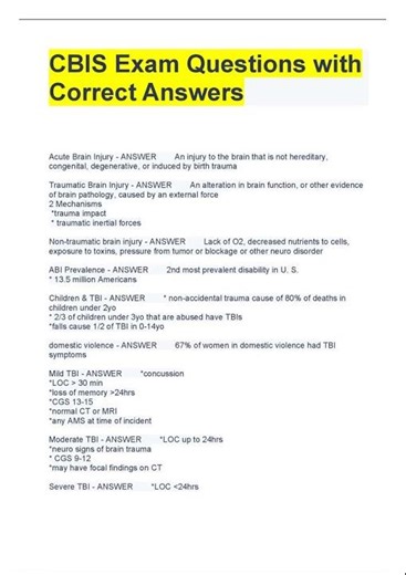 CBIS Exam Questions with Correct Answers