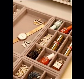 MINGRI Jewelry Organizer Trays,Earring Holder Tray Stackable Velvet Drawer Organizer Tray for Necklace,Ring,Bracelet Brooch Watch,Jewelry Storage Display Case Insert for Women Girls Set of 4 (Gray)