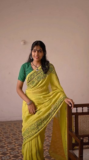 2.8K views · 11 reactions | ✨Parrot Green Block Printed Linen Saree with Ajrakh Motifs✨ New launch in our beloved blockprinted linen saree collection. Shop now at desicallyethnic.com or DM us. | Desically Ethnic | Facebook