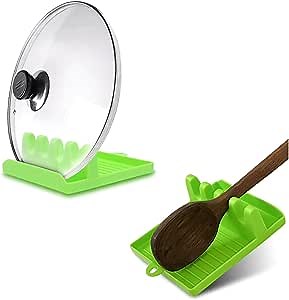 Kitchen Spoon Rest - Cooking Utensil Rest for Countertop - Multifunction Heat Resistant Spatula Utensils Ladle Spoons Pot Lid Holder with Drip Pad - Stove Rack Resting Gadgets – Green