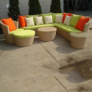 [Hot Item] Red Cushion Black Rattan Modern Design Leisure Outdoor Gardern Sofa