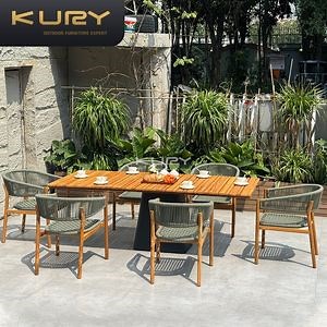 [Hot Item] Garden Furniture Outdoor Restaurant Patio Rattan Wicker Rope Square Dining Table Set and Chairs