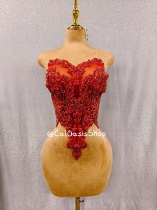 Red Rhinestone Bodice Applique: Crystal Beaded Patch for DIY Dresses - Etsy