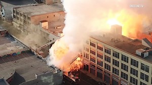 Moment of huge oil factory fire explosion