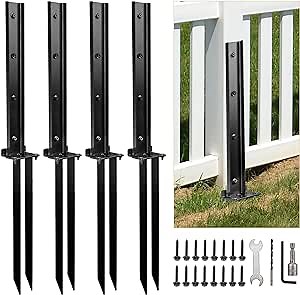 WICHEMI Heavy Duty Steel Fence Post Repair Stakes, 2.63FT Upgraded Fence Post Anchor Double Ground Spike, Support Bracket for Repair Broken/Leaning Wood Fence Post Repair Kit, BILK007336