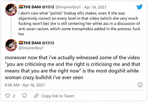 Lindsay is still centering herself in a discussion of anti-asian racism