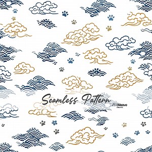 Japanese Seigaiha Cloud Seamless Pattern, Minimal Asian Wave Digital Paper for Nursery Decor Fabric, Indigo Gold Surface Design - Etsy Canada