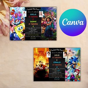 Editable Sibling Birthday Invitation, Double Birthday Invite, Dual Combined Twins, Boy and Girl Double Invite, Editable With Canva - Etsy