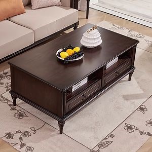 [Hot Item] American Rectangular Four Drawer Storage Coffee Table Vintage Solid Wood Coffee Table