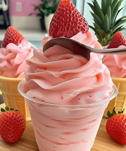 7.7K views · 30 reactions | Strawberry Dole Whip A smooth, fruity, refreshing frozen treat—made with simple ingredients and no ice cream machine needed. Ingredients 3 cups frozen strawberries ½ cup pineapple juice (or apple juice) ½ cup vanilla yogurt or coconut milk 2–3 tbsp honey or sugar (adjust to taste) 1 tsp lemon juice (optional, brightens flavor) Recipe in First Coʍmеոτ  | Homemade Recipes | Facebook