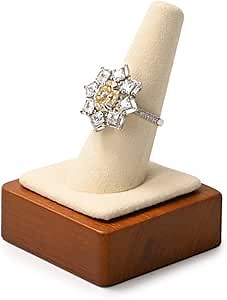 Single Finger Solid Wood Ring Display Stand Jewelry Showcase Display Holder for Ring(Beige)