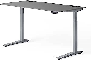 Fully Jarvis Standing Desk 60" x 27" Stone Laminate Top - Electric Adjustable Desk Height from 30" to 49" with Memory Preset Controller (Rectangle, Silver Frame)