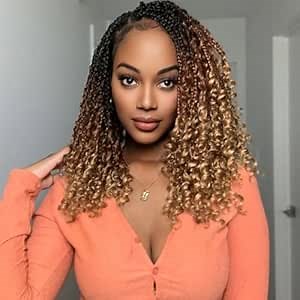 Goddess Box Braids Crochet Hair for Women 14 Inch 8 Packs Boho With Curly Ends Ombre Pre-Looped Bohemian Braids (14 Inch, Pack of 8, 1B/30/27)