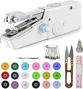 Handheld Sewing Machine, Mini Portable Electric Sewing Machine for Adult, Easy to Use and Fast Stitch Suitable for Clothes,small handheld，Fabrics, DIY Home Travel，White，